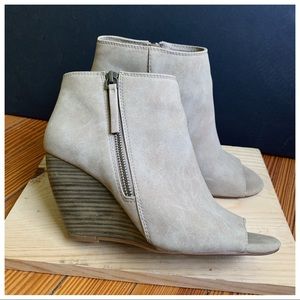 BC Footwear Tan Wedge Booties with Peep Toe